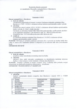 Kontrola plnenia uznesení zo zasadnutia Obecného zastupiteľstva v