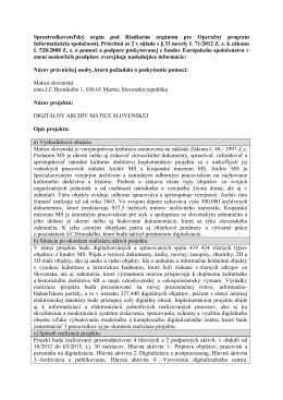 Dodatočné informácie v súlade s § 33 novely č. 71/2012 Z.z.