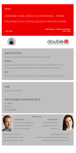 Pozvánka Hotel Premium, Priekopy 20, Bratislava 12.12. 2014 9:00