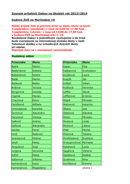 Zoznam prijatých žiakov na školský rok 2013/2014 budova ZUŠ na