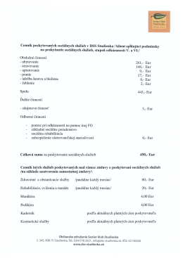 Cenník poskytovaných sociálnych služieb v DSS Studienka / klient