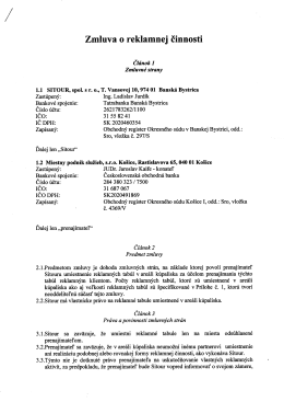 Zmluva o reklamnej činnosti - Miestny podnik služieb, sro Košice