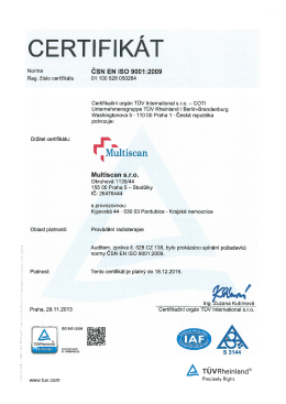 ISO 9001:2009 - Multiscan s.r.o.