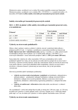 Sadzby stravného pri tuzemských pracovných cestách Od 1. 1. 2011