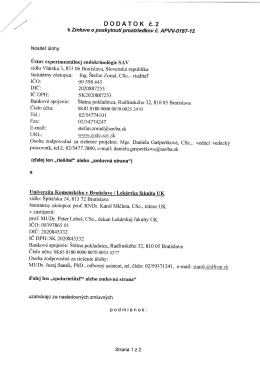 D O D A T O K č. 2 k Zmluve o poskytnutí prostriedkov č. APW-0187-12