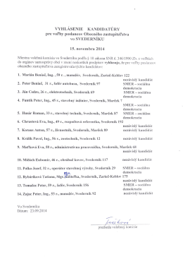 Vyhlásenie kandidatúry pre voľby poslancov Obecného zastupiteľstva