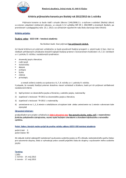 Kritéria prijímacieho konania pre školský rok 2012/2013 do 1.ročníka