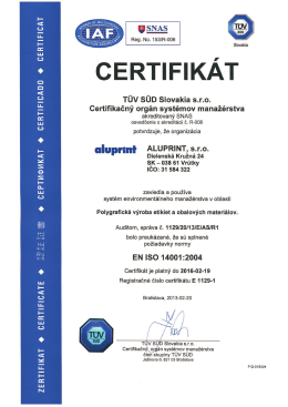 cERTIFIK&Aacute;T - Aluprint s. r. o.