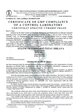 Certifik&aacute;t spr&aacute;vn&eacute; v&yacute;robn&iacute; praxe - St&aacute;tn&iacute; veterin&aacute;rn&iacute; &uacute;stav Jihlava
