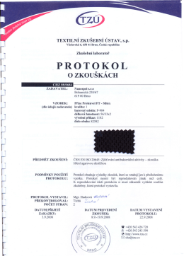 Protokol o zkouškách příze Prolenvel FT - Siltex