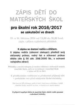 pro školní rok 2016/2017