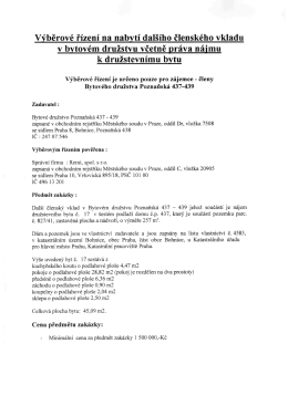 Výběrové řízení na nabytí dalšího členského vkladu v bytovém