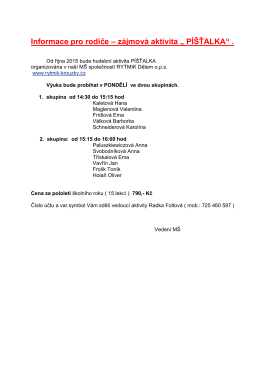Informace pro rodiče – zájmová aktivita „ PÍŠŤALKA“ .