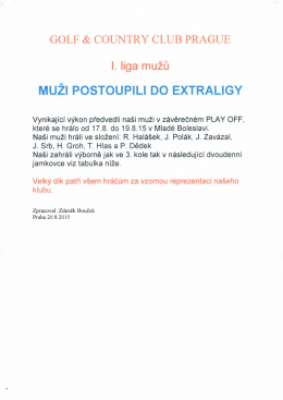 MUŽI POSTOUPILI DO EXTRALIGY