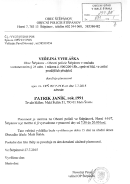 OBEC ŠTĚPÁNOV Zn, ăi? L pm. _/_„ oąECNÍ POLICIE