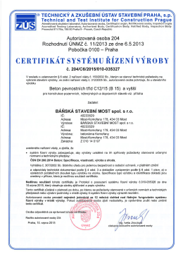 Certifikát systému řízení výroby