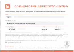 OZNÁMENÍ O PŘERUŠENÍ DODÁVKY ELEKTŘINY