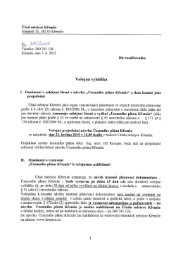 Veřejná vyhláška - návrh územního plánu Křemže
