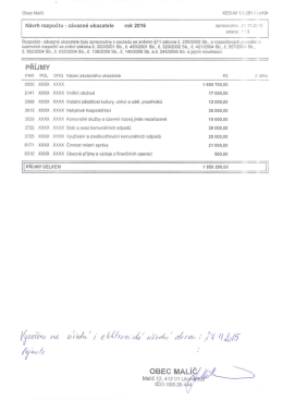 Návrh rozpočtu - závazné ukazatele rok 2016 zpracováno