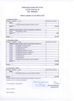Návrh rozpočtu DSO Vrchy na rok 2015