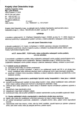 Vyhl&aacute;&scaron;en&iacute; zv&yacute;&scaron;en&eacute;ho nebezpeč&iacute; vzniku pož&aacute;rů