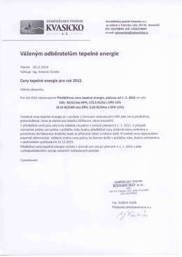 Váženým odběratelům tepelné energie