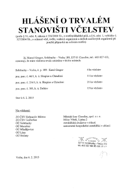 HLÁŠENÍ O TRVVALÉM STANOVISTI VCELSTEV