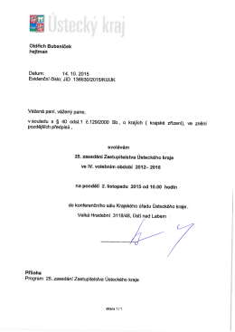 Pozvánka na 25. zasedání Zastupitelstva Ústeckého kraje