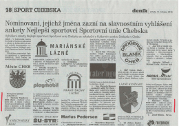 Nejúspěšnější sportovec okresu Cheb 2014.