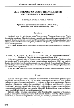 Vliv kokainu na vazbu tricyklických antidepresiv v SPM mozku.