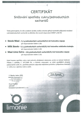 Certifik&aacute;t Snižov&aacute;n&iacute; spotřeby cukru/jednoduch&yacute;ch sacharidů