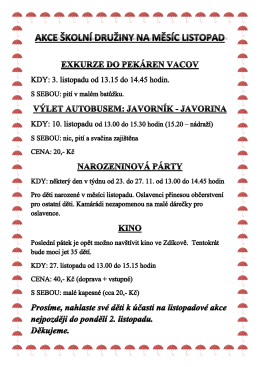 Akce školní družiny na měsíc listopad