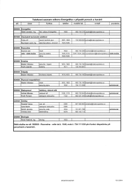 Telefonní seznam odboru Energetika v případě poruch a havárií