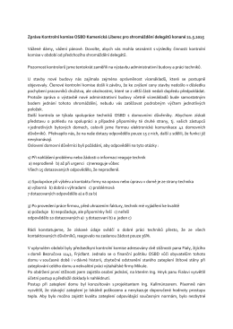 Zpráva Kontrolní komise OSBD Kamenická Liberec pro