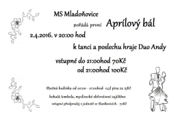 Pozvánka na I. Aprílový bál - Myslivecké sdružení Mladoňovice