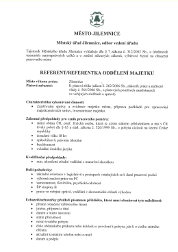 Výběrové řízení - referent/referentka oddělení majetku