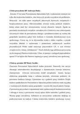 Z listu prezydenta RP Andrzeja Dudy: Zawarte 35 lat temu
