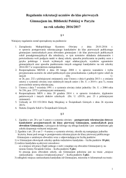 Regulamin rekrutacji do gimnazjum - Zespół Szkół