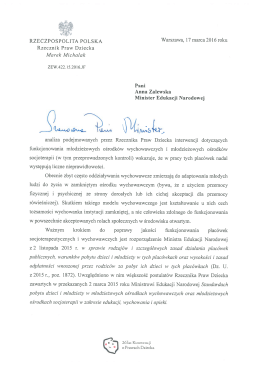 Wystąpienie Rzecznika Praw Dziecka do Minister Edukacji Narodowej