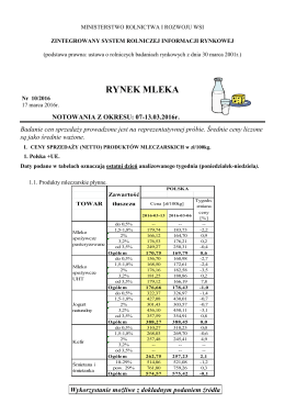 Ceny mleka w okresie 7-13.03.2016