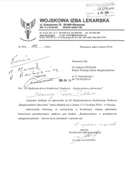 Wojskowa Izba Lekarska Prezes dr n. med. Jan SAPIEŻKO
