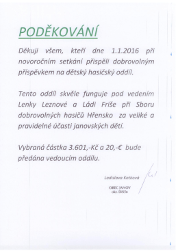 Poděkování za příspěvek