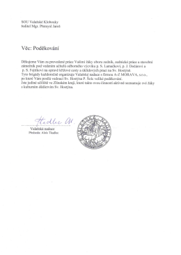 Věc: Poděkování - Střední odborné učiliště Valašské klobouky