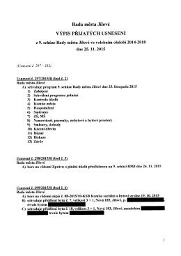 Výpis přijatých usnesení z 9. RMJ ze dne 25.11.2015