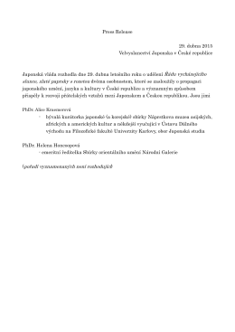 Press Release 29. dubna 2015 Velvyslanectví Japonska v České