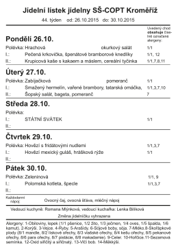 Jídelní lístek jídelny SŠ-COPT Kroměříž Pondělí 26.10. Úterý 27.10