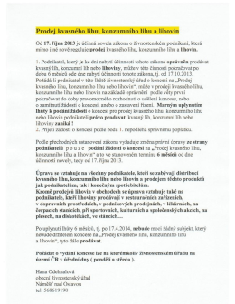 Prodej kvasněho lihu, konzumniho lihu a lihovin