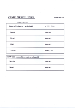 CENÍK MĚŘENÍ EMISÍ včetně DPH 21%