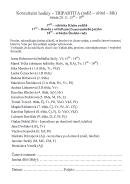 Konzultační hodiny - TRIPARTITA (rodič - učitel