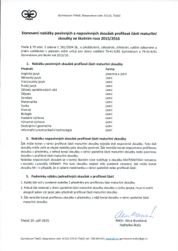 Stanovení nabídky povinných a nepovinných zkoušek profilové části
